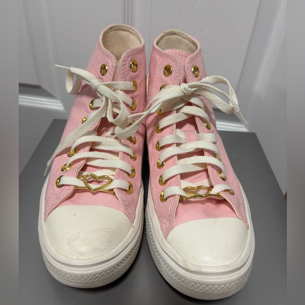 Converse Pink High-Top Sneakers with Gold Accents